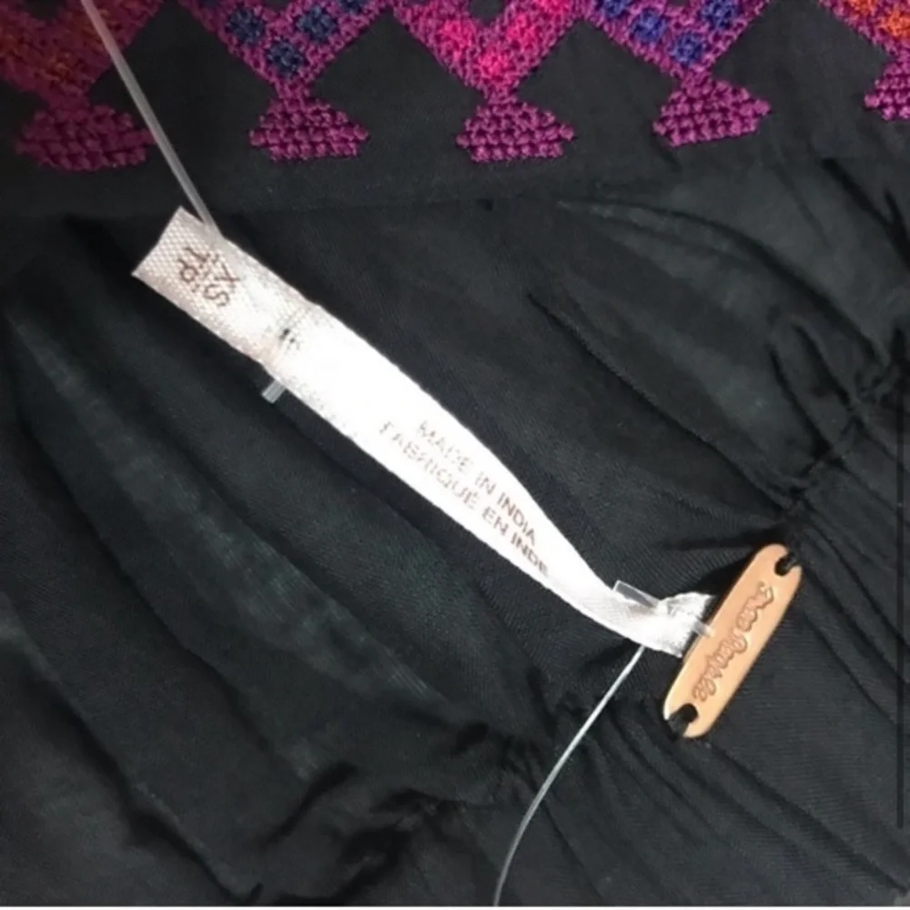 NWT Free People XS Embroidered Cold Shoulder Boho Peasant Top Black Purple